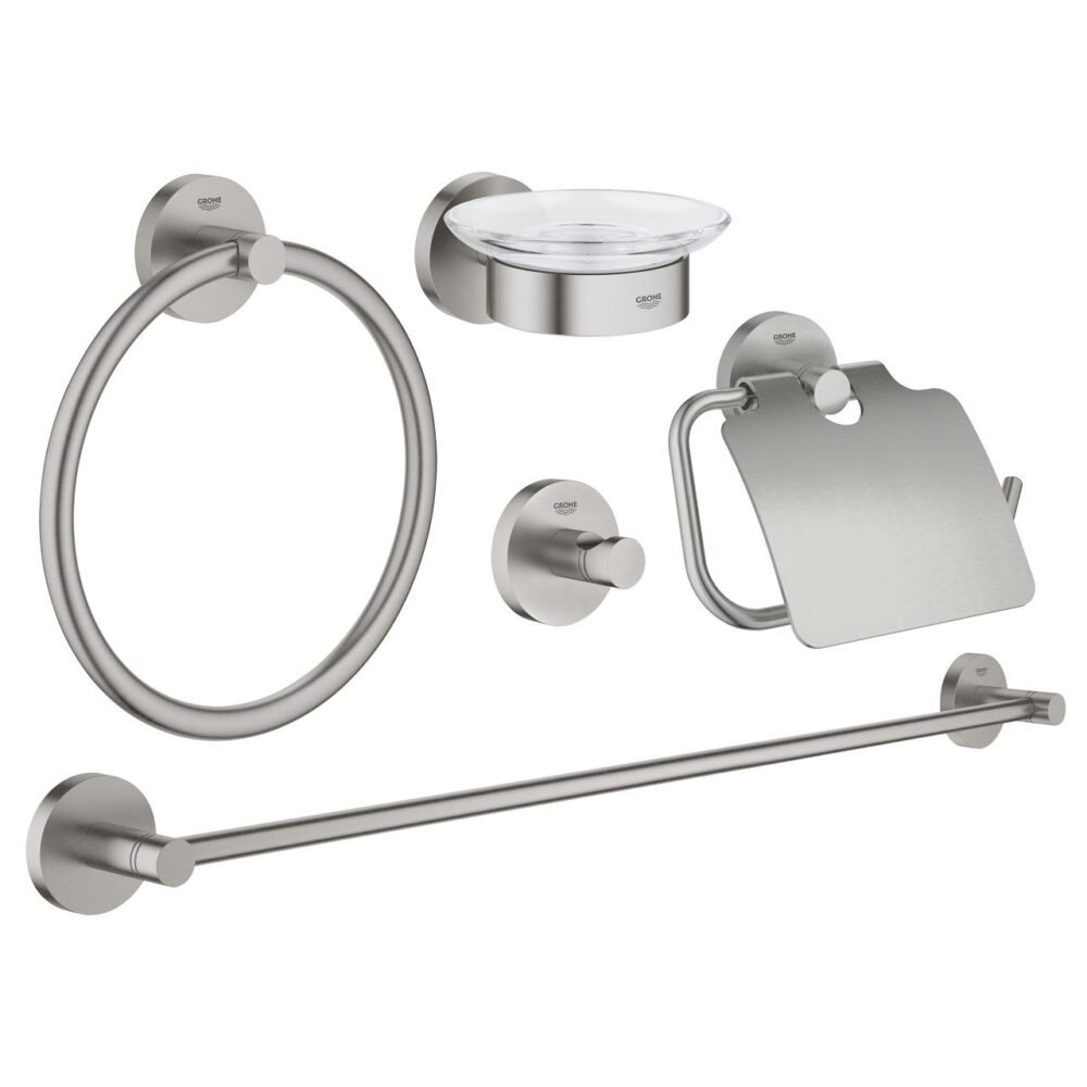 Grohe-Essentials Master Bathroom Accessories Set 5-IN-1 Supersteel - 40344DC1 1 1