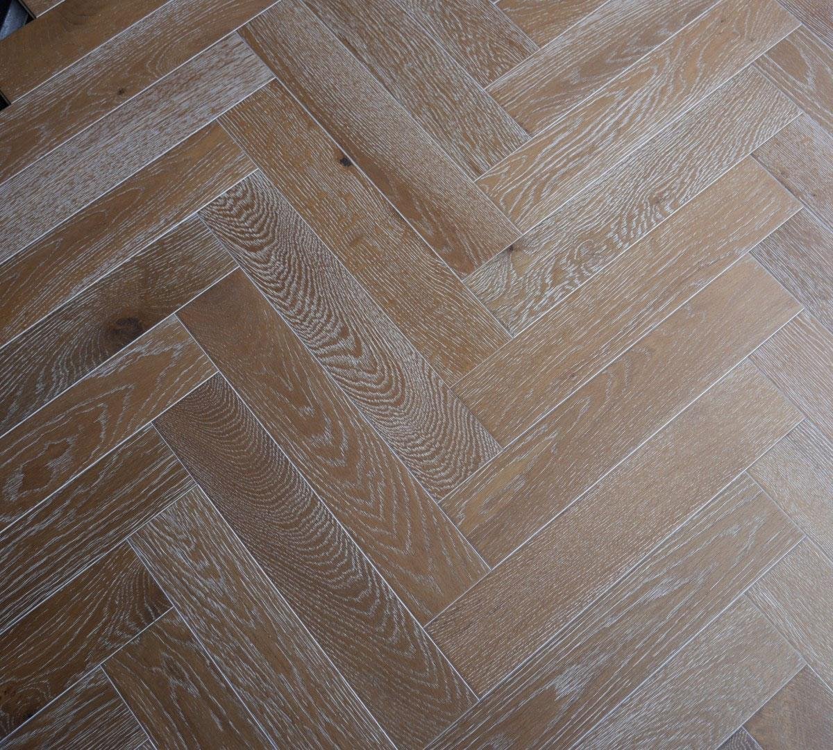 Engineered Oak Herringbone Smoked White Brushed UV Oiled