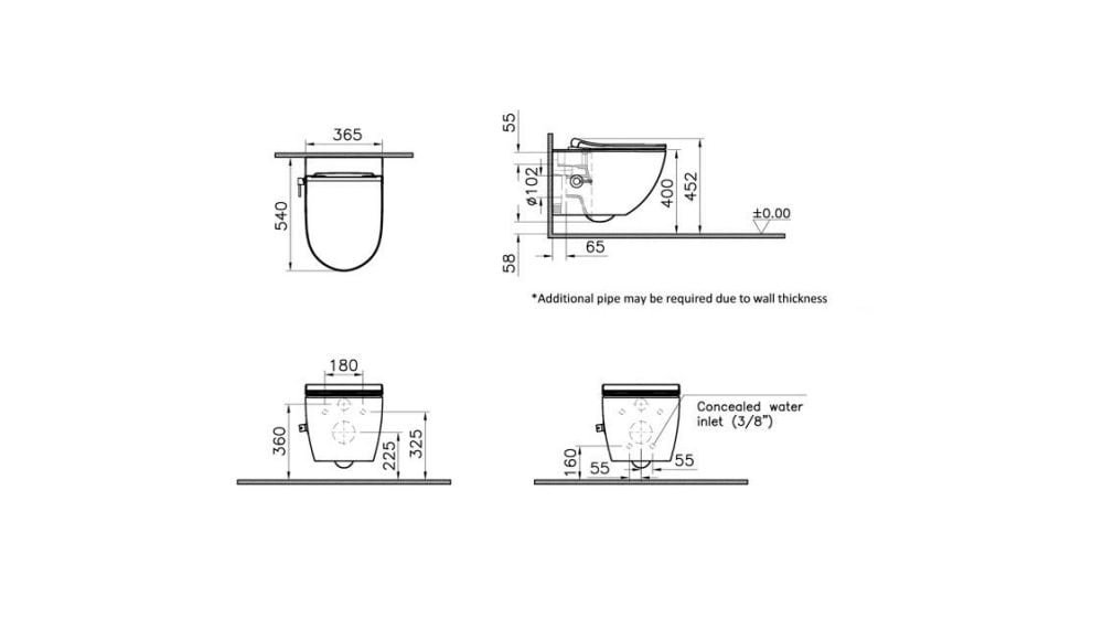 Wall Hung Bidet Toilet - Technical Drawing 1