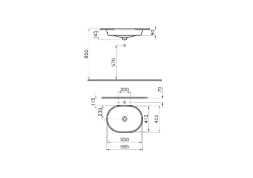 Undercounter Oval Basin - Technical Drawing 2