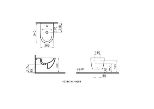 Wall Hung Bidet Toilet - Wall Hung Bidet Technical Drawing