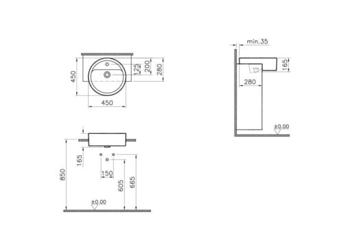 Semi-Recessed Round Basin - semi recessed technical drawing round