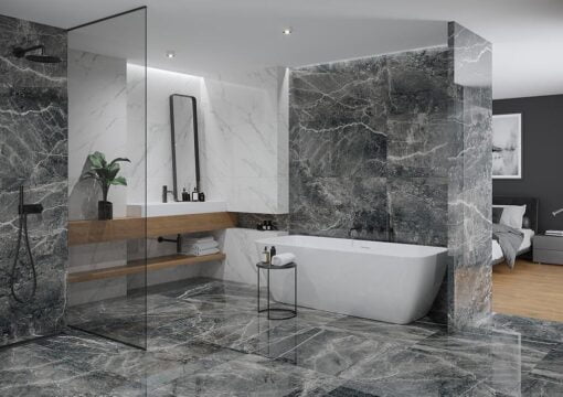 Graphite Galaxy Grey Polished Marble Effect Porcelain Tile - Graphite Galaxy 4