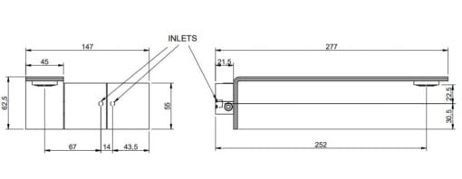 Treemme 5mm Wall Mounted Washbasin Mixer - Treemme technical drawing