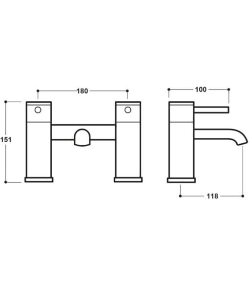 Neo Chrome Bath Filler - Technical Drawing Bath Filler