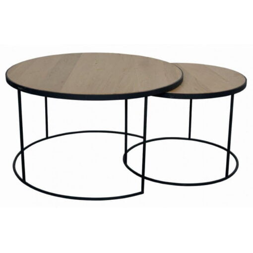 coffee table oak top round edges 2 tables metal legs