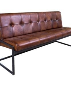 leather industrial bench metal legs leather seating buttoned back no arms bench