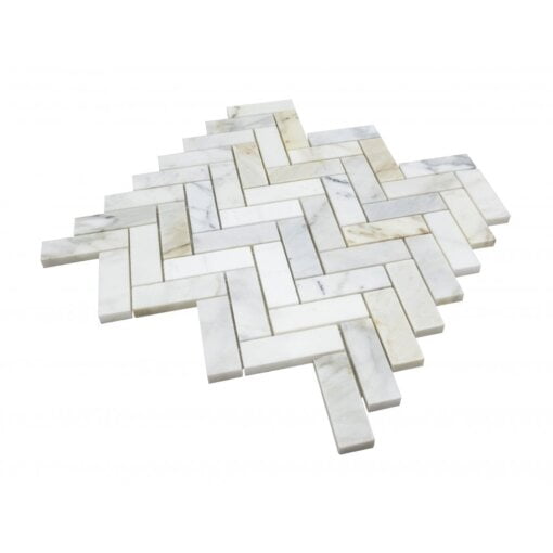 Calacatta Oro Honed Marble Herringbone Mosaic Tile - Calacatta Oro Honed Marble Mosaic Tile 2