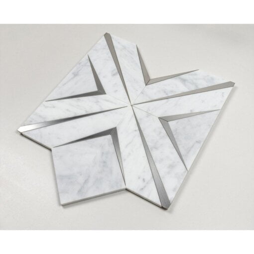 Carrara C & Brushed Steel Mosaic Tile - Carrara Brushed Steel Mosaic Tile 2