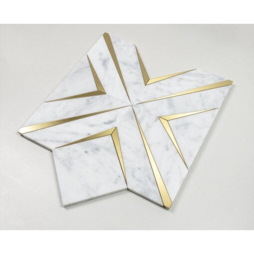 Carrara C & Gold Brass Mosaic Tile - Carrara Gold Brass Mosaic Tile 2