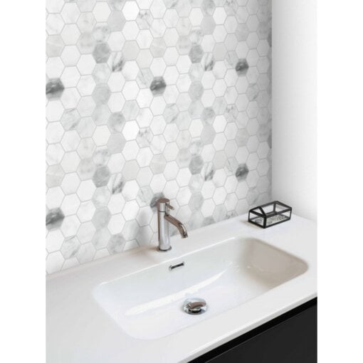 Carrara Honed Marble Hexagon Mosaic Tile - Carrara Honed Marble Hexagon Mosaic Tile 3