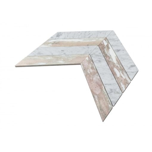 Carrara C & Norwegian Rose Honed Marble Chevron Mosaic Tile - Carrara Norwegian Rose Honed Marble Chevron Mosaic Tile 2